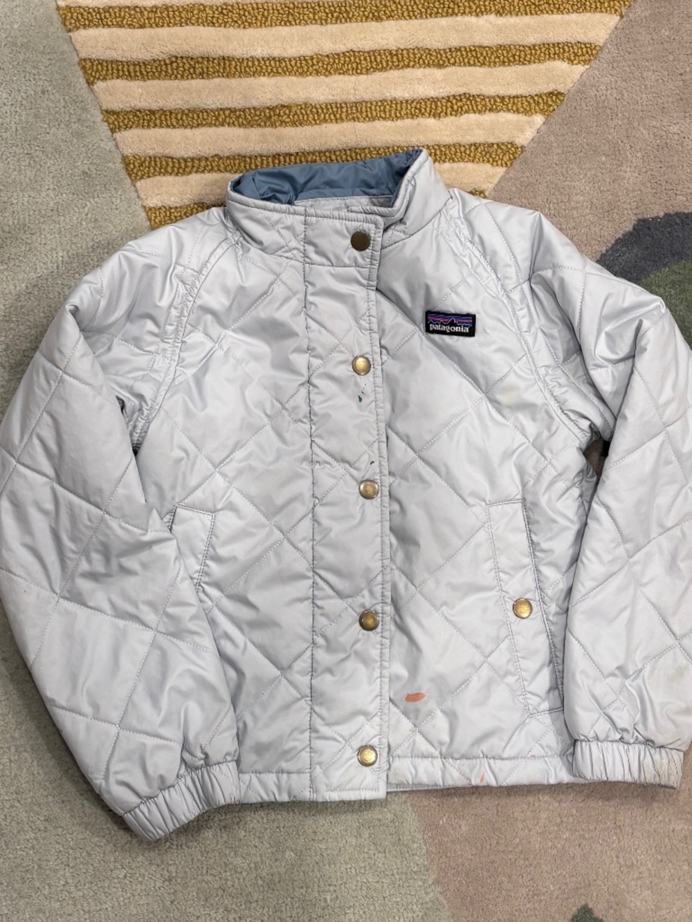 Patagonia Kids XS 5-6 Quilted Snap Jacket Gray Insulated Bomber
